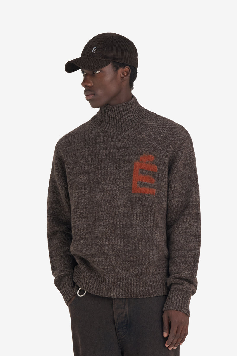 FUNNEL NECK SWEATER É DK BROWN 2 FUNNEL NECK SWEATER É DK BROWN 2