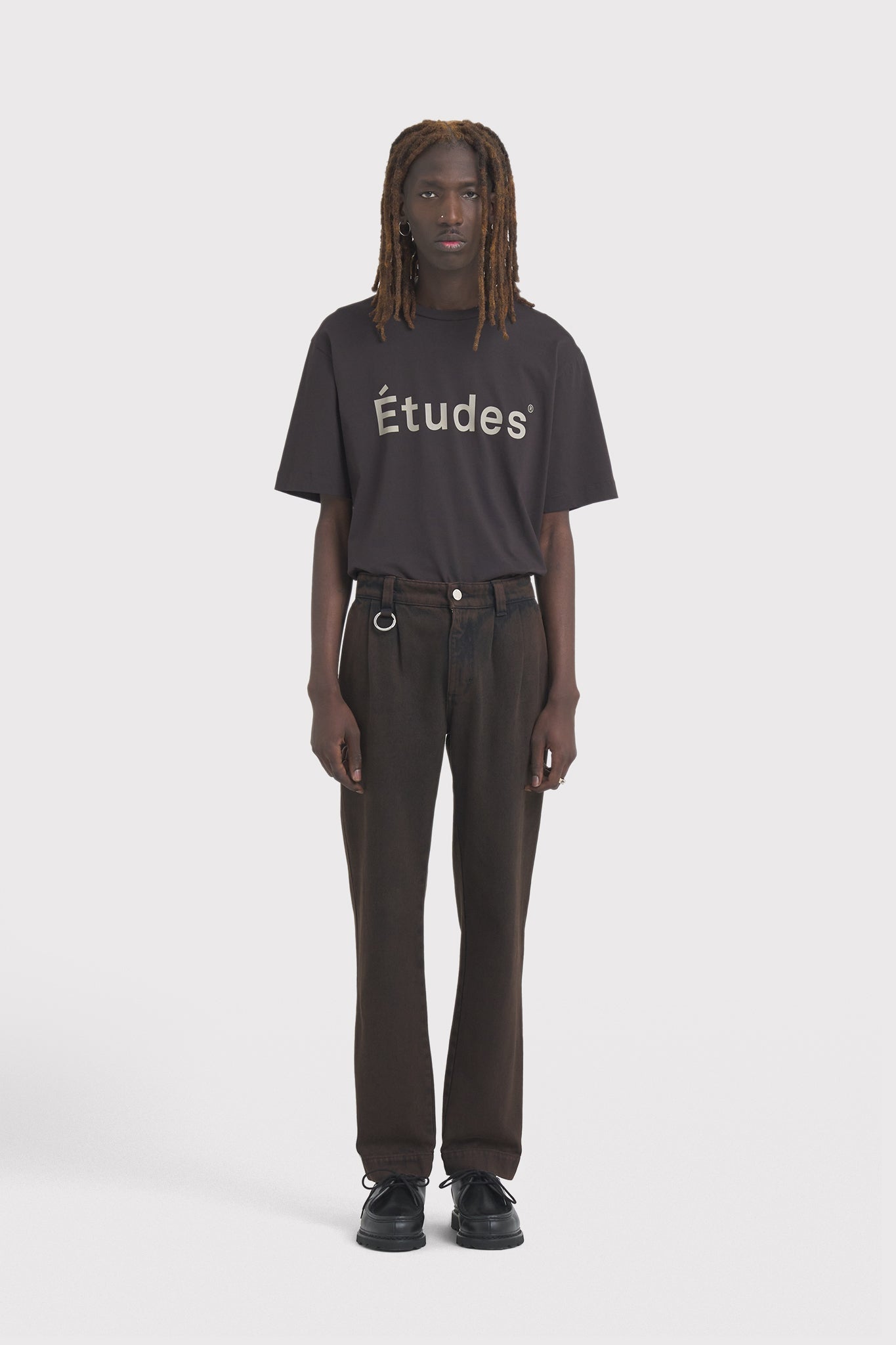 ÉTUDES CINEMA DENIM OVERDYED DK BROWN TROUSERS 1