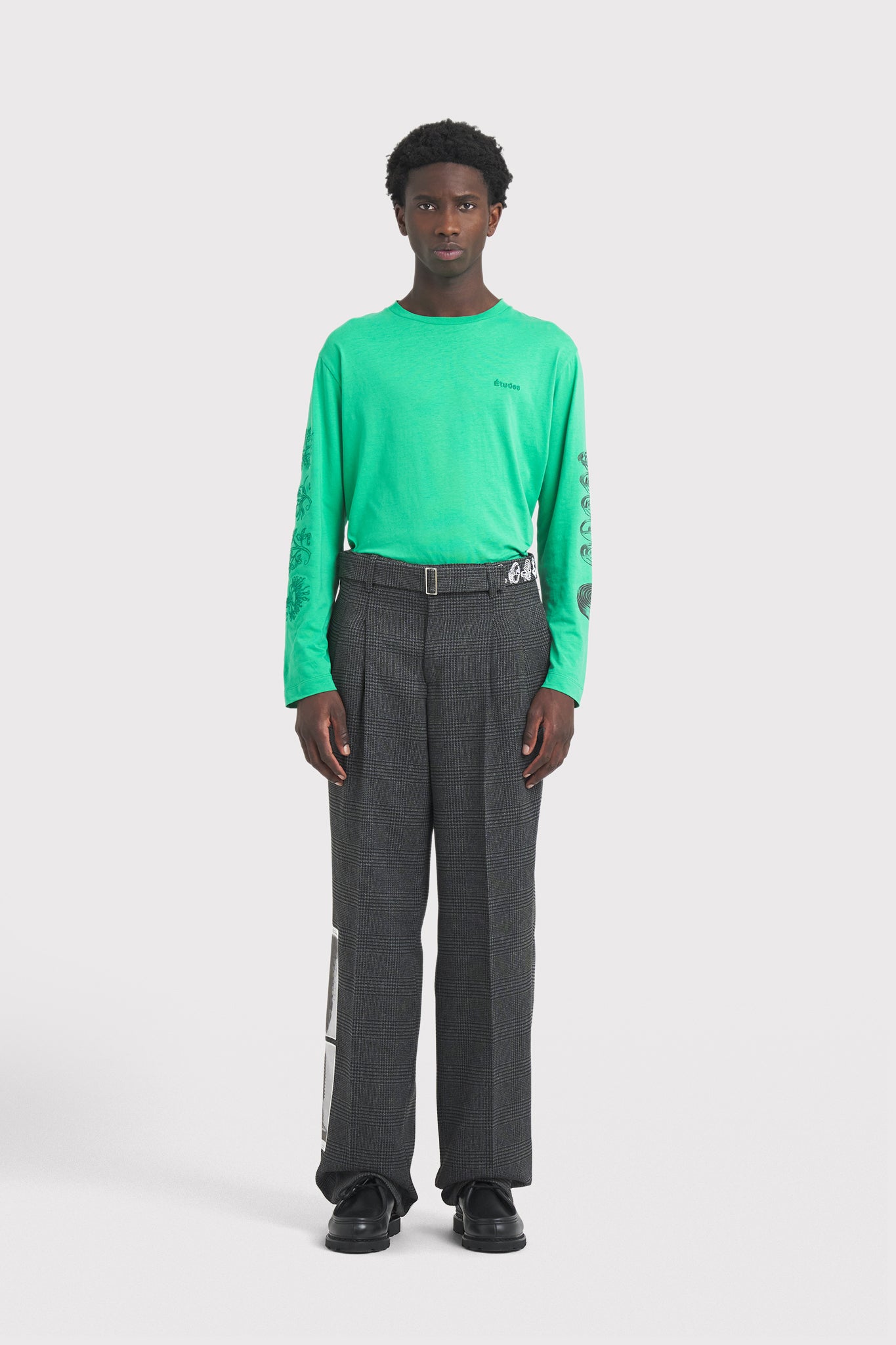 ÉTUDES COOPER BATIA SUTER CHECK GREY TROUSERS 1