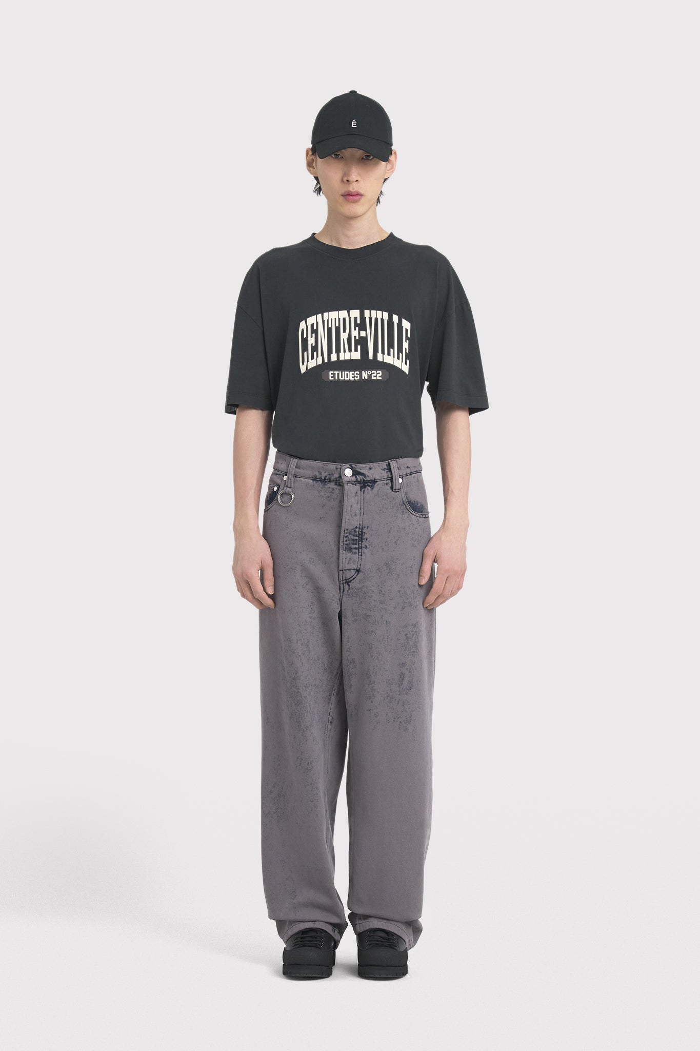 ÉTUDES DISTRICT DENIM OVERDYED GREY TROUSERS 1