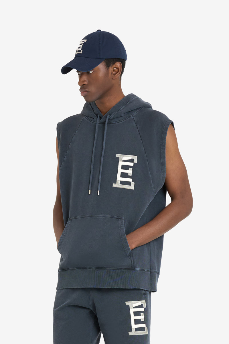 SLEEVELESS LOOSE HOODIE BASEBALL NAVY 2