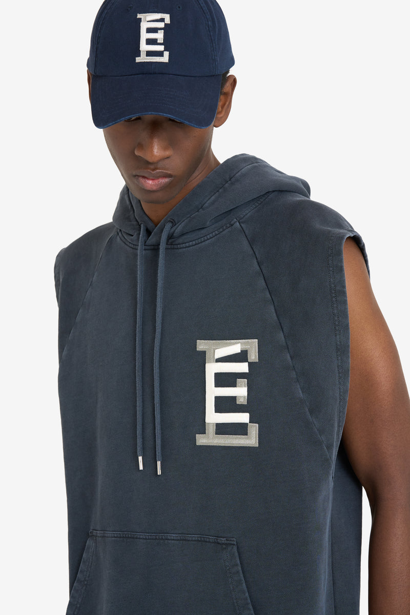 SLEEVELESS LOOSE HOODIE BASEBALL NAVY 3