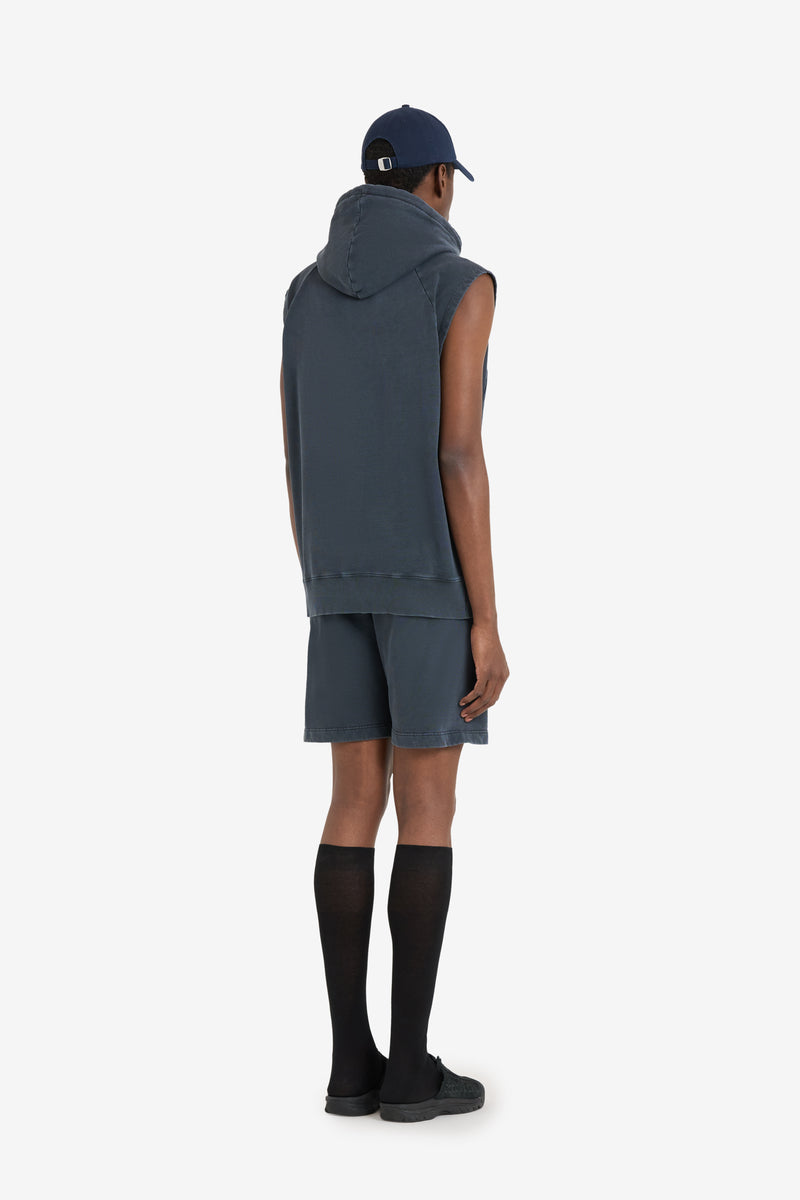 SLEEVELESS LOOSE HOODIE BASEBALL NAVY 5