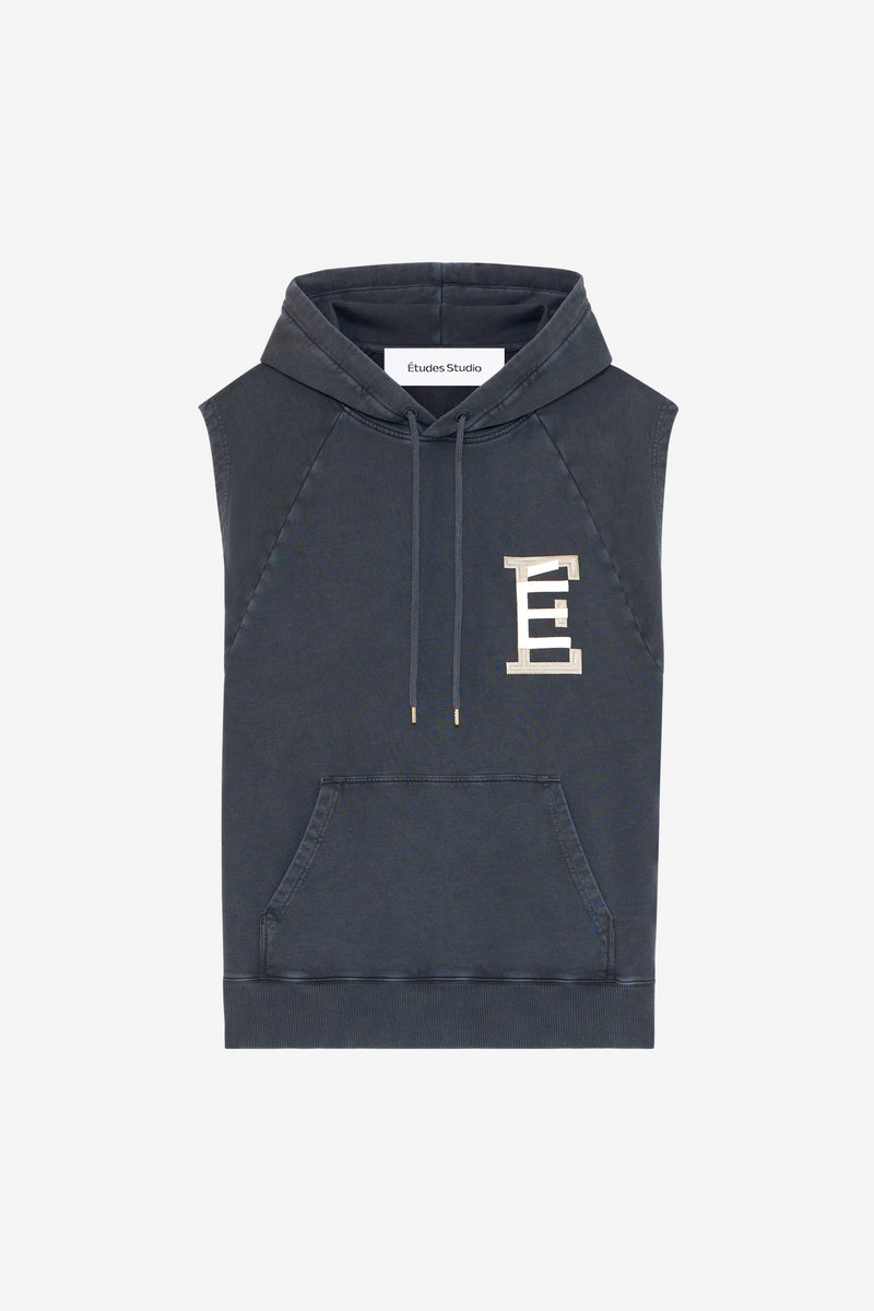 SLEEVELESS LOOSE HOODIE BASEBALL NAVY 1