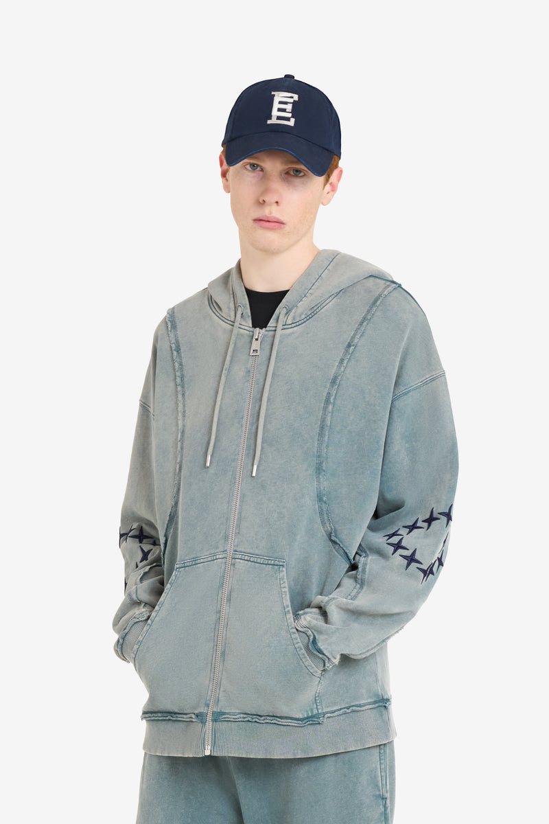 ZIP HOODY RAW EDGES PALE BLUE 2