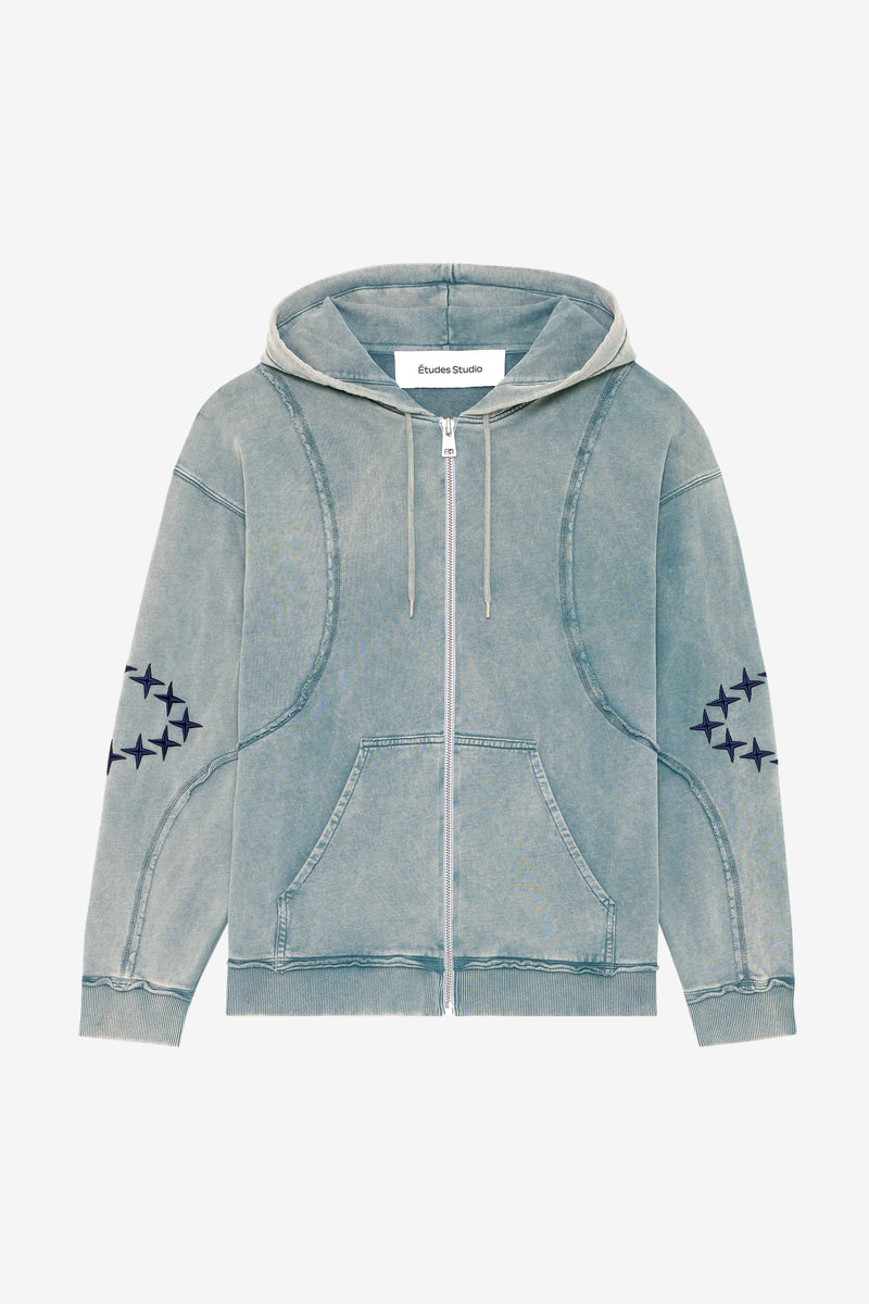 ZIP HOODY RAW EDGES PALE BLUE 1