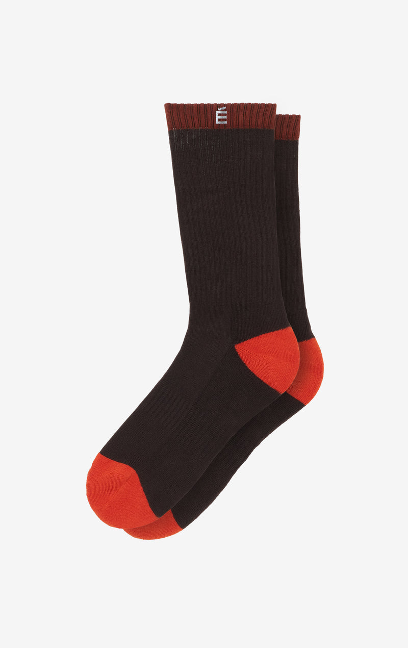 RIB SOCKS BLOCK ONE SIZE / DK BROWN