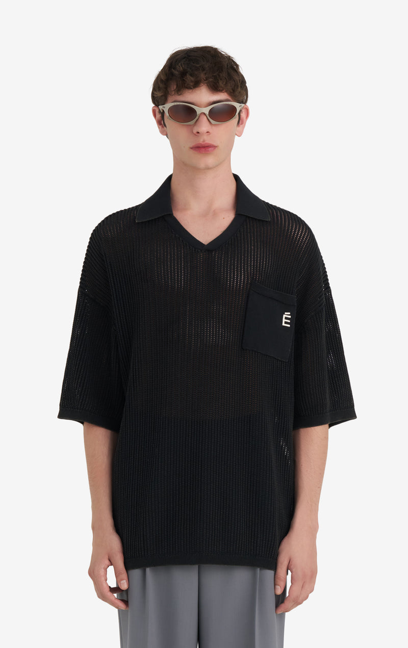 KNIT POLO SLEEVELESS WASH T1 / BLACK