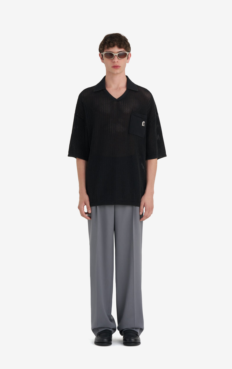 KNIT POLO SL WASH T1 / BLACK