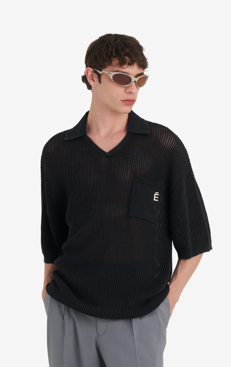 KNIT POLO SL WASH T1 / BLACK