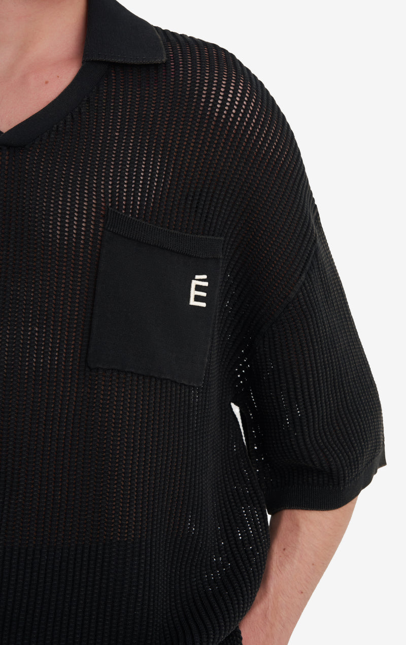 KNIT POLO SL WASH T1 / BLACK