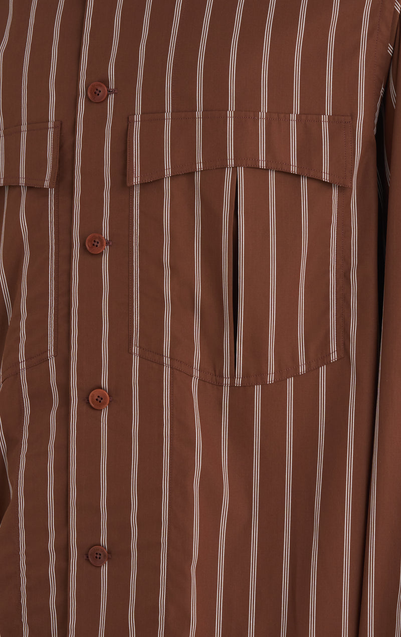 HOODED SHIRT STRIPED 42 / DK BROWN