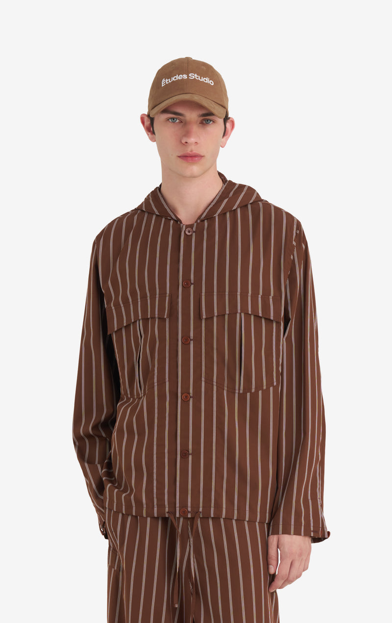 HOODED SHIRT STRIPED 42 / DK BROWN