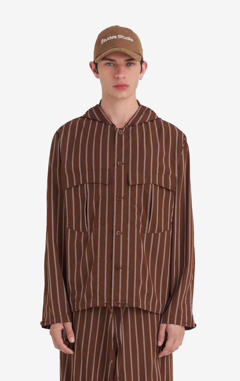 HOODED SHIRT STRIPED 42 / DK BROWN