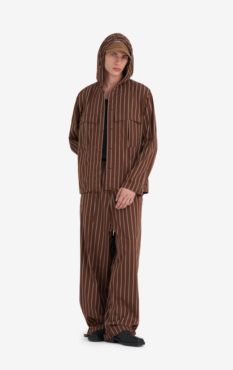 HOODED SHIRT STRIPED 42 / DK BROWN