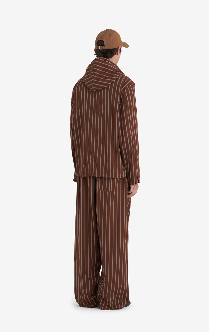 HOODED SHIRT STRIPED 42 / DK BROWN