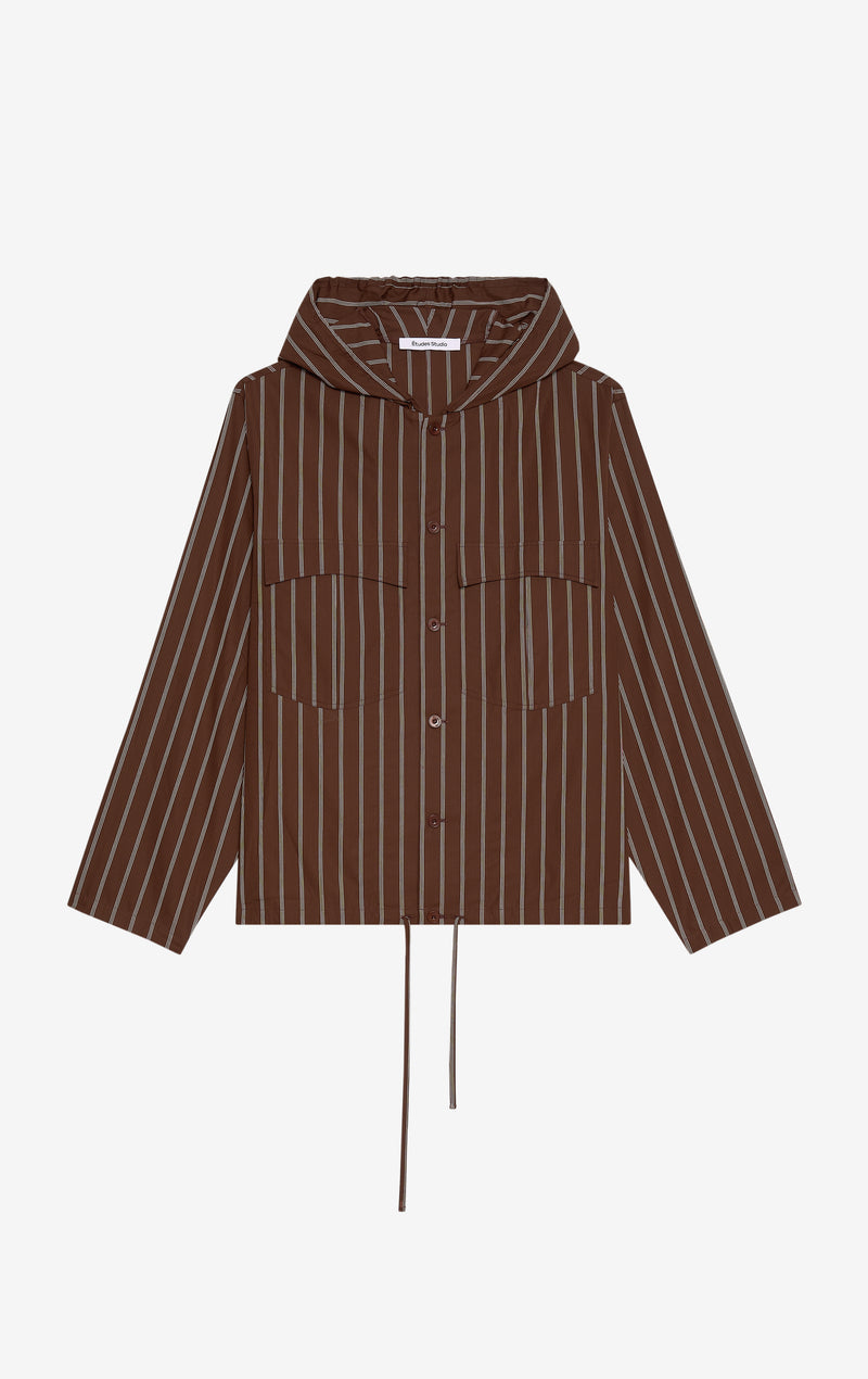 HOODED SHIRT STRIPED 42 / DK BROWN