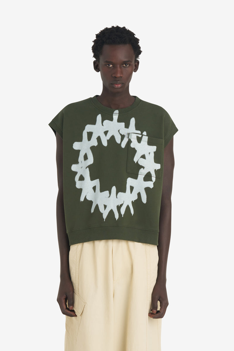 BOXY SLEEVELESS CREW STARS DK GREEN 2