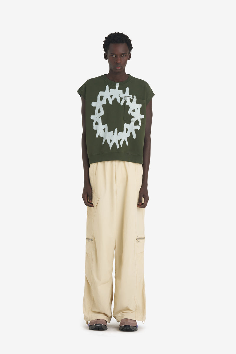 BOXY SLEEVELESS CREW STARS DK GREEN 4