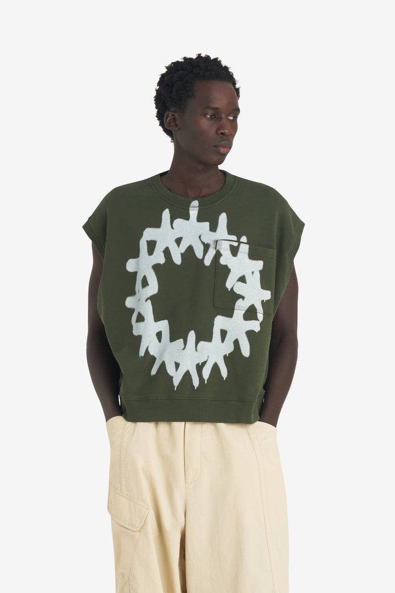 BOXY SLEEVELESS CREW STARS DK GREEN 3