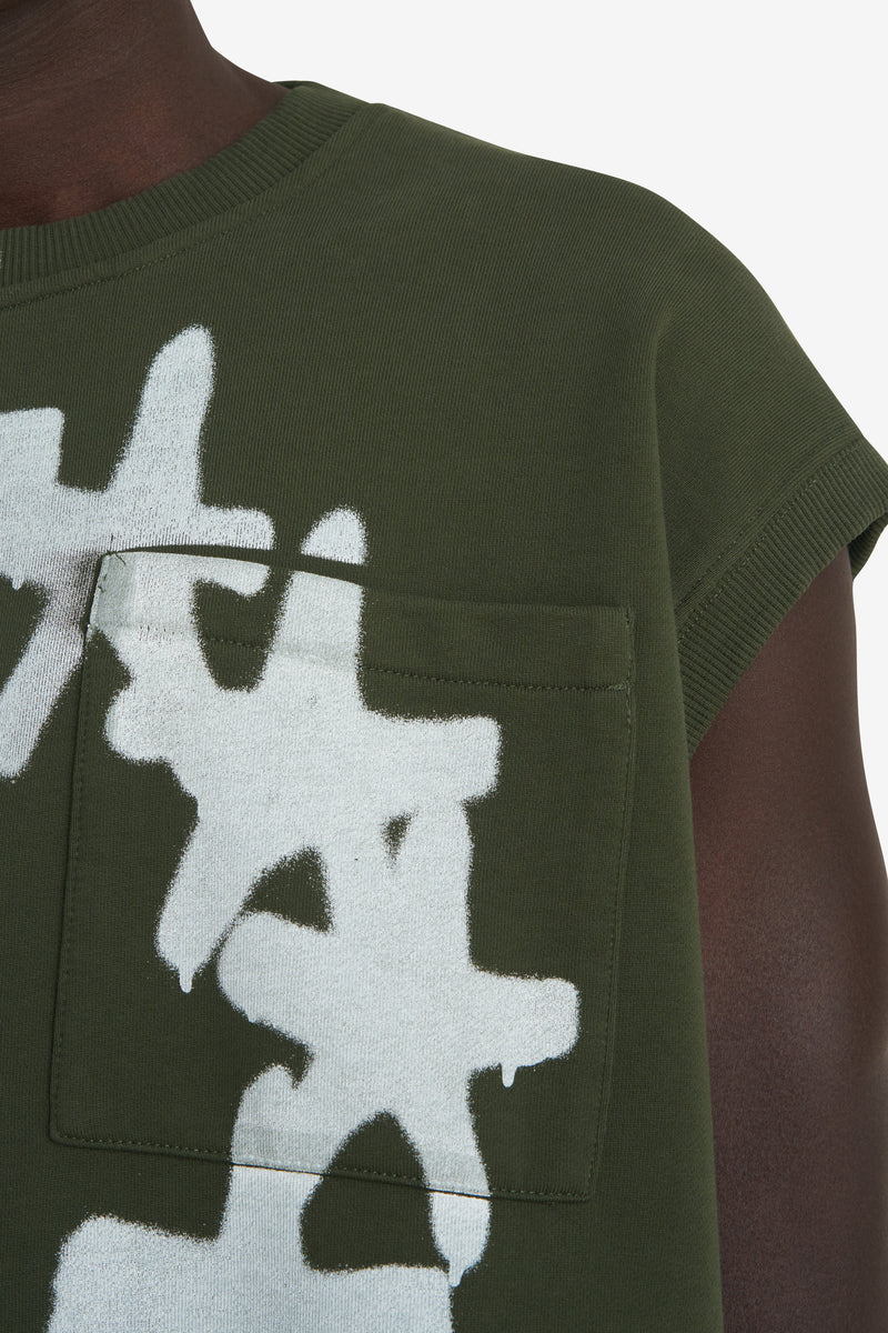 BOXY SLEEVELESS CREW STARS DK GREEN 6