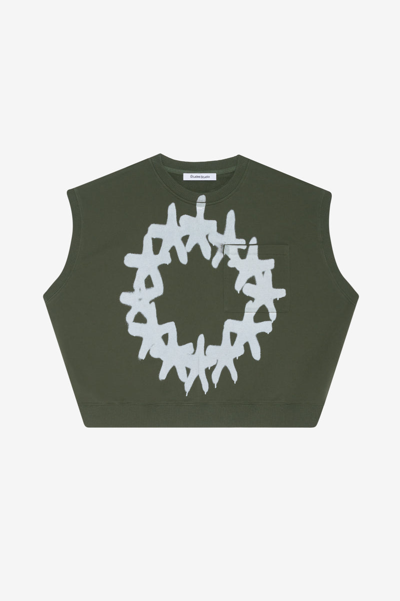 BOXY SLEEVELESS CREW STARS DK GREEN 1