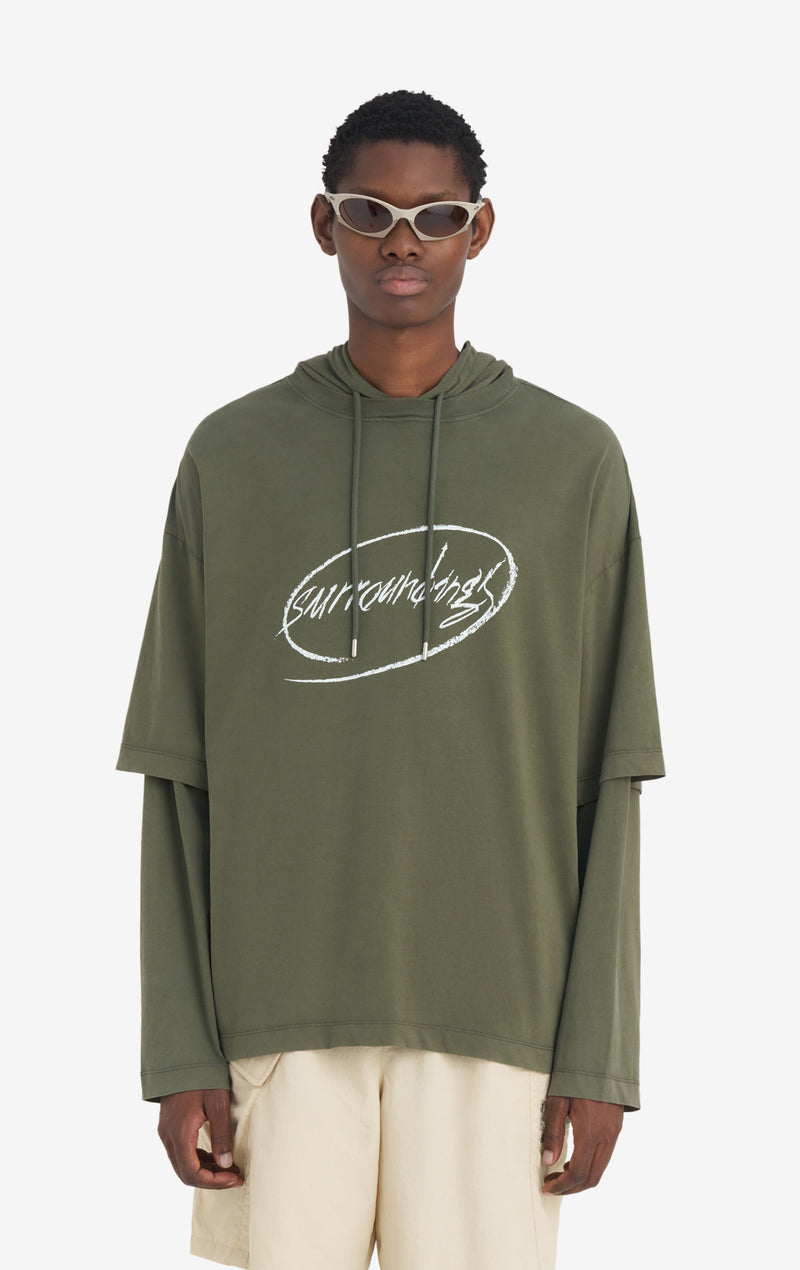 HOODED T-SHIRT SURROUNDINGS XXS / DK GREEN