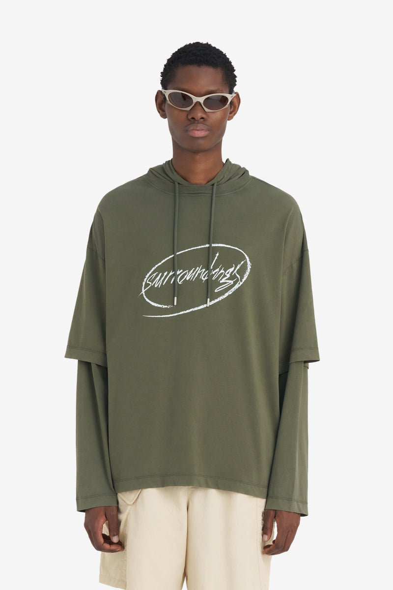 HOODED T-SHIRT SURROUNDINGS DK GREEN 2