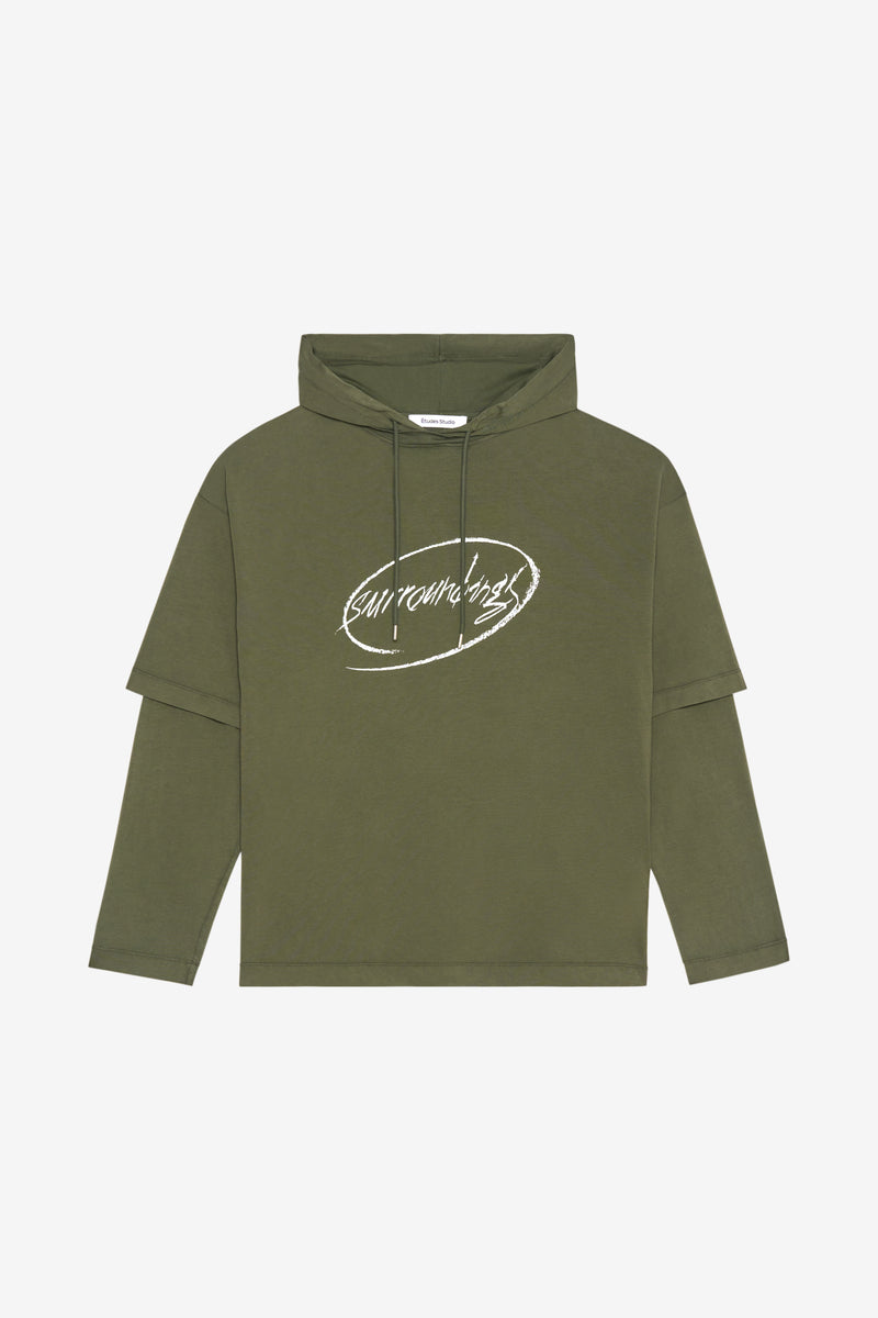 HOODED T-SHIRT SURROUNDINGS DK GREEN 1