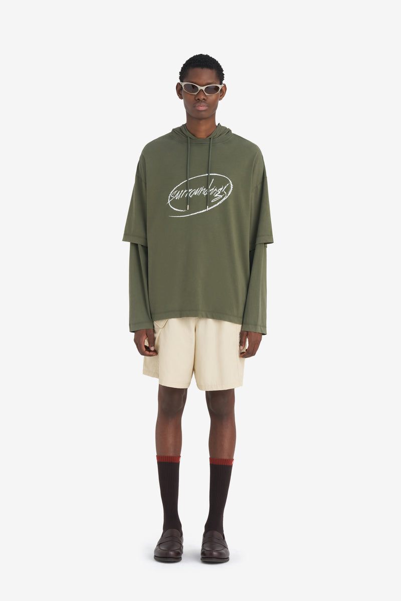 HOODED T-SHIRT SURROUNDINGS DK GREEN 3