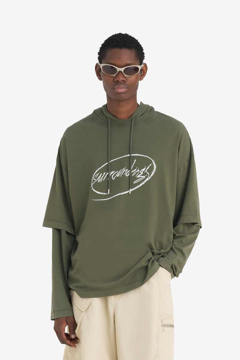 HOODED T-SHIRT SURROUNDINGS DK GREEN 2