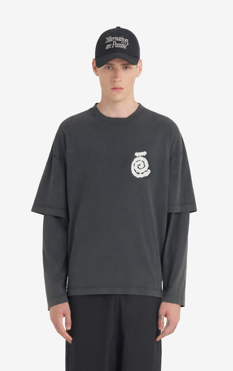 DOUBLE SLEEVE T-SHIRT SPIRAL XXS / BLACK