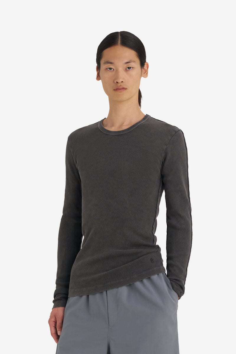 RIB LONG SLEEVES T-SHIRT WASH BLACK 3