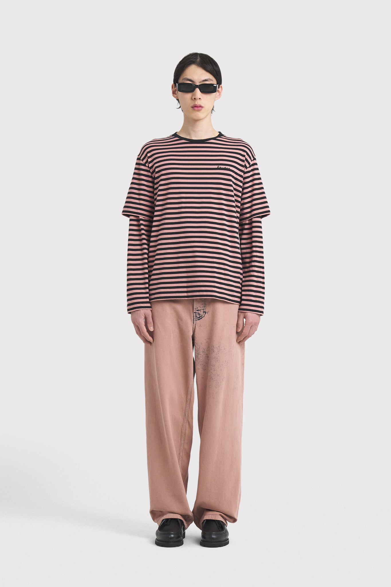 ÉTUDES GOUDRON N22 PINK BLACK STRIPED T-SHIRTS 1