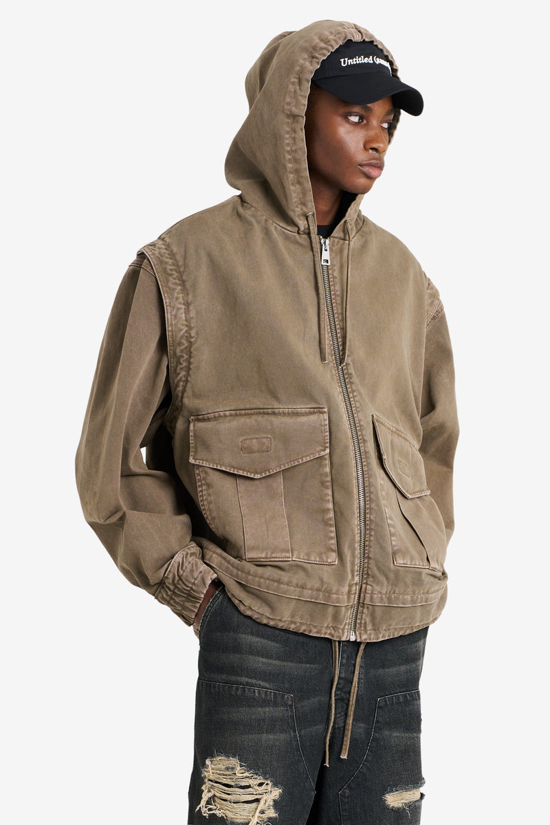 HOODIE DENIM JACKET TAN TAN 2