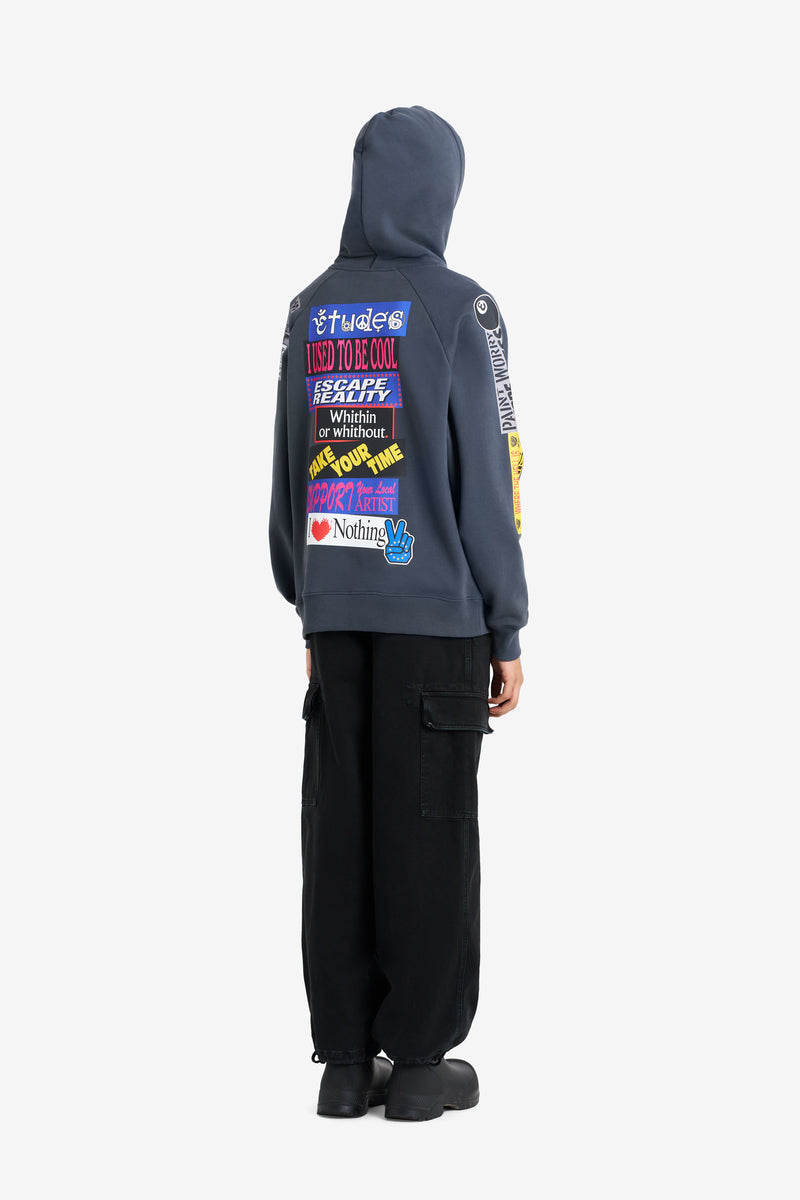 LOOSE HOODIE STICKERS DARK GREY ANTHRACITE 3