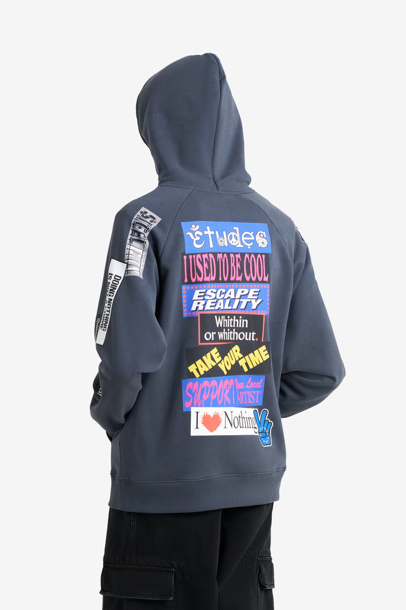 LOOSE HOODIE STICKERS DARK GREY ANTHRACITE 5