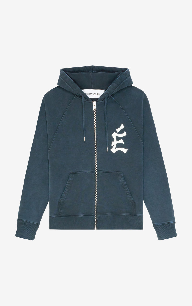 ETUDES STUDIO LOOSE ZIPPED HOODIE EMB NAVY 1