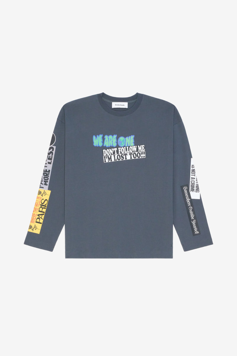 RELAX LONG SLEEVES TEE SHIRT STICKERS DARK GREY ANTHRACITE 1