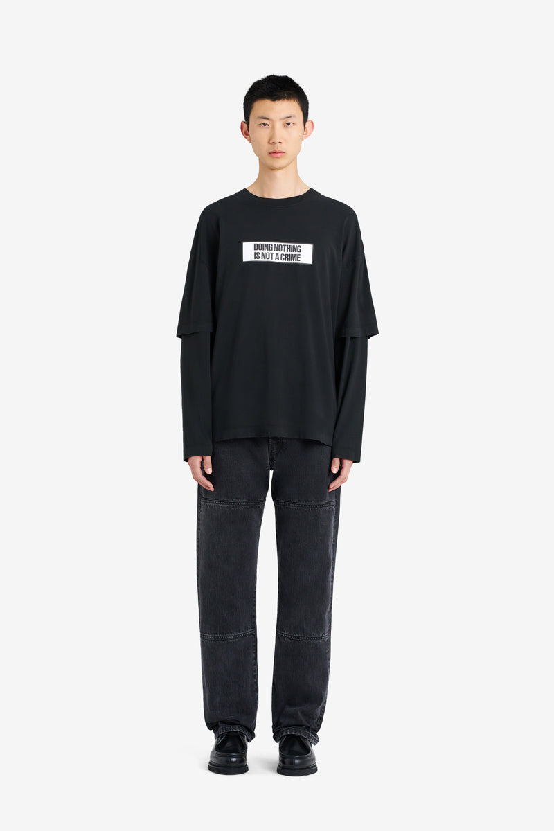 DOUBLE SLEEVES TEE SHIRT NOT A CRIME BLACK BLACK 2