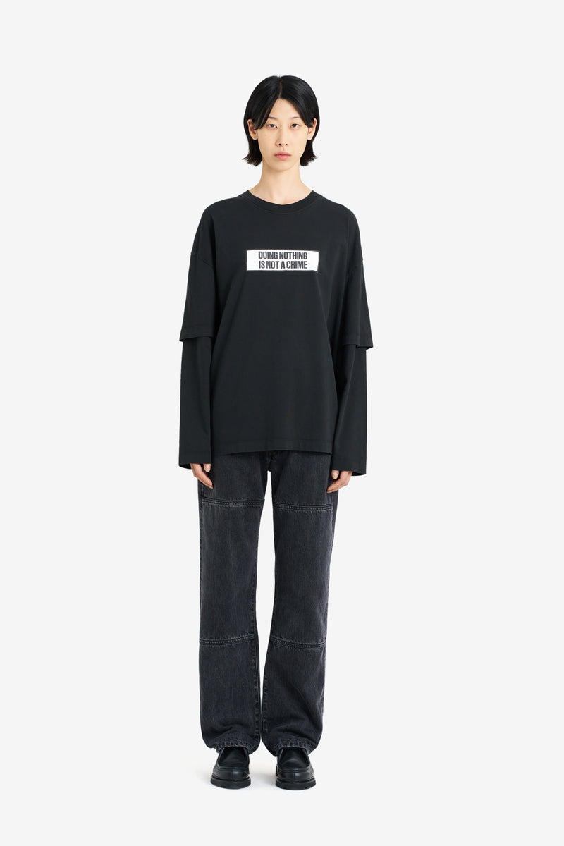 DOUBLE SLEEVES TEE SHIRT NOT A CRIME BLACK BLACK 5