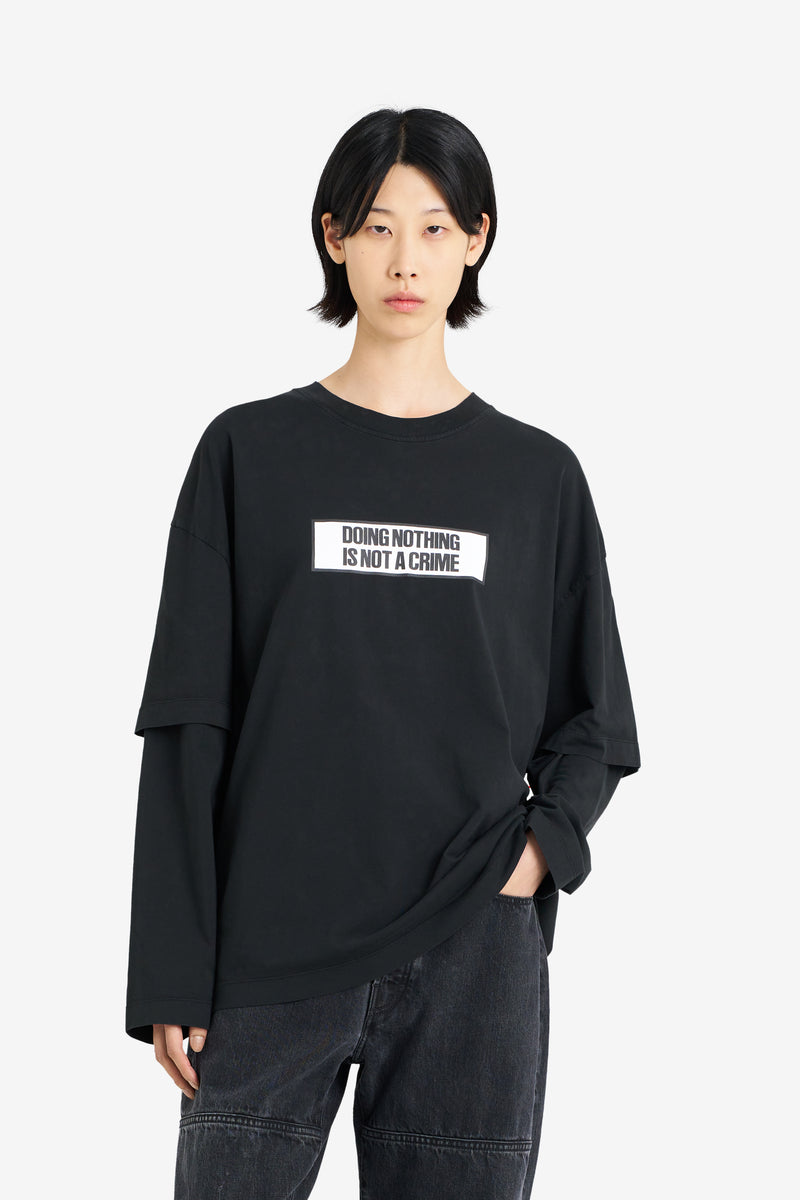 DOUBLE SLEEVES TEE SHIRT NOT A CRIME BLACK BLACK 6