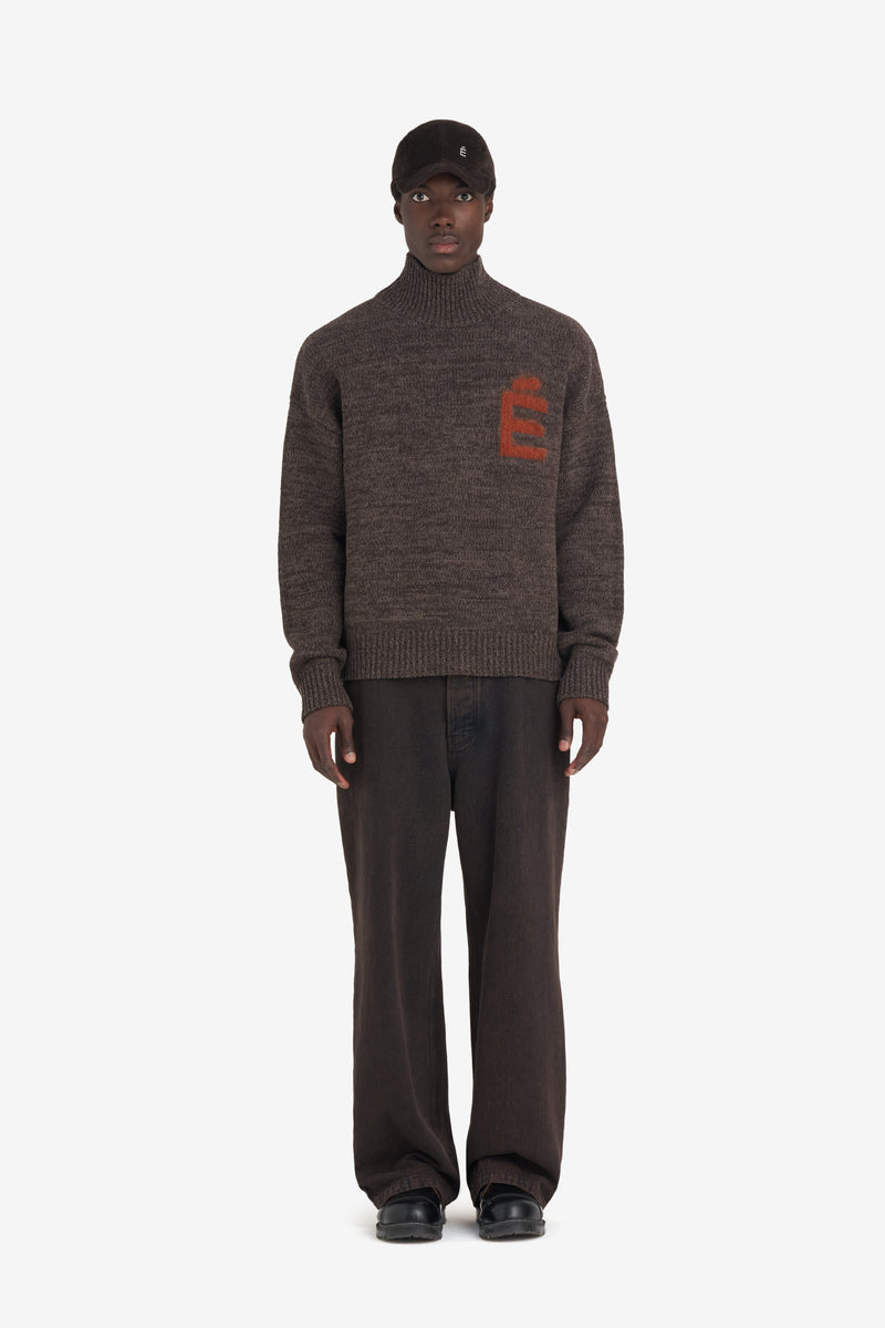 FUNNEL NECK SWEATER É DK BROWN 3