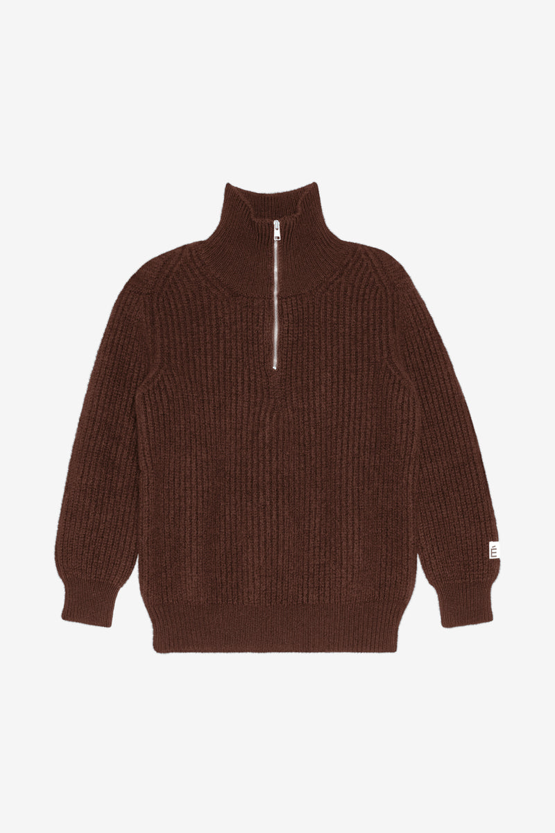 MILITARY RIB HALF ZIP DK BROWN 1