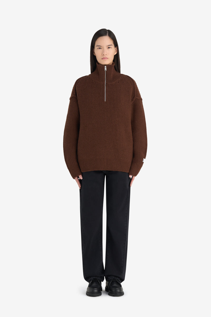 MILITARY RIB HALF ZIP DK BROWN 5