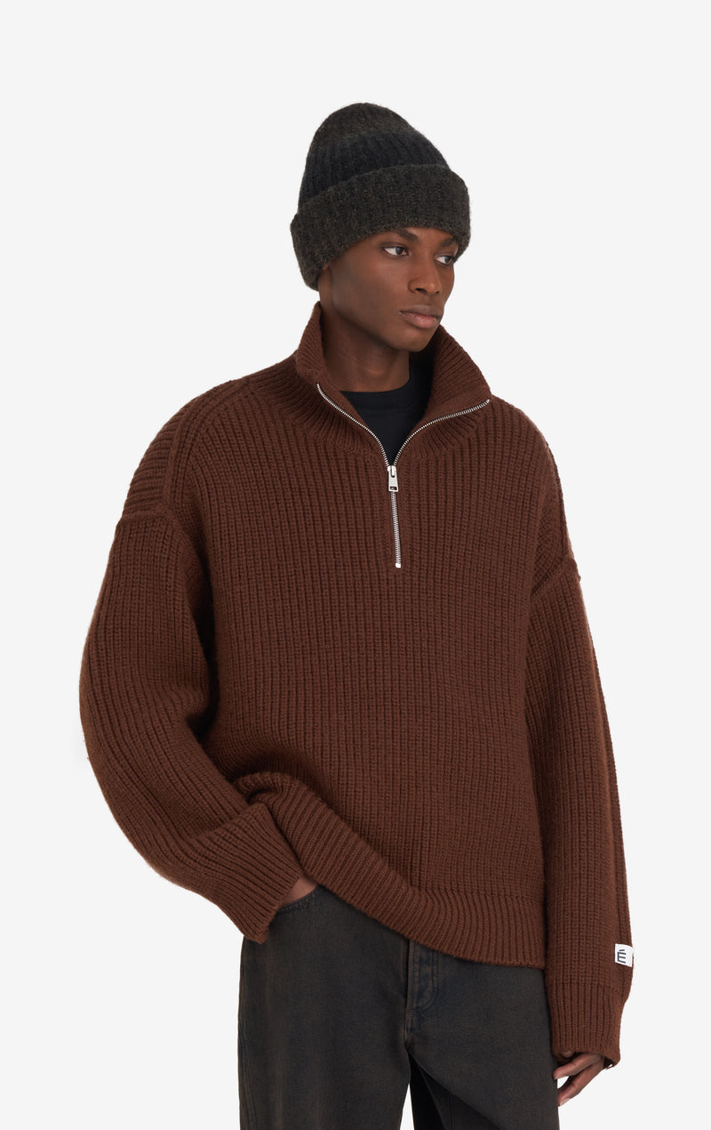 ETUDES STUDIO MILITARY RIB HALF ZIP DARK BROWN 2