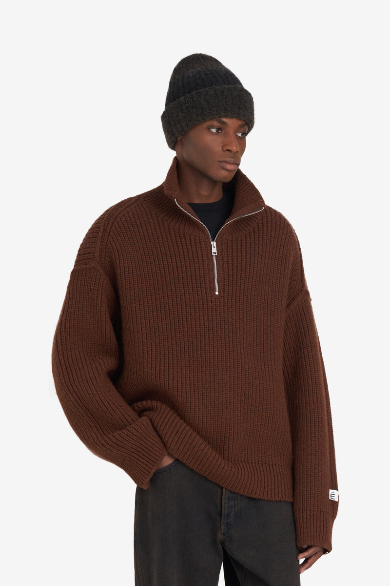 MILITARY RIB HALF ZIP DK BROWN 2