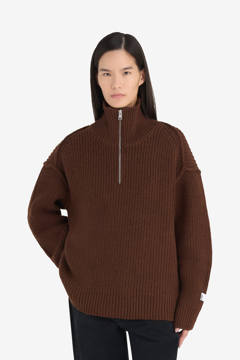 MILITARY RIB HALF ZIP DK BROWN 3