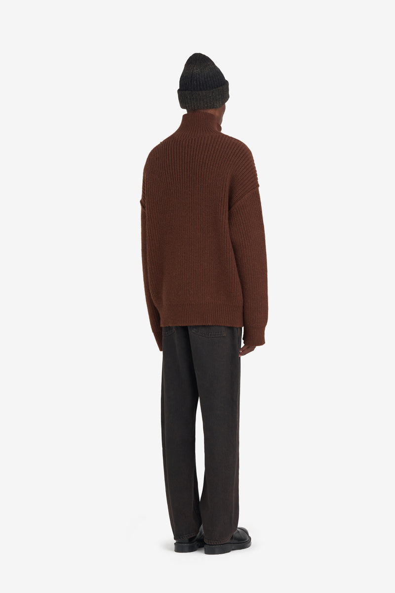 MILITARY RIB HALF ZIP DK BROWN 6