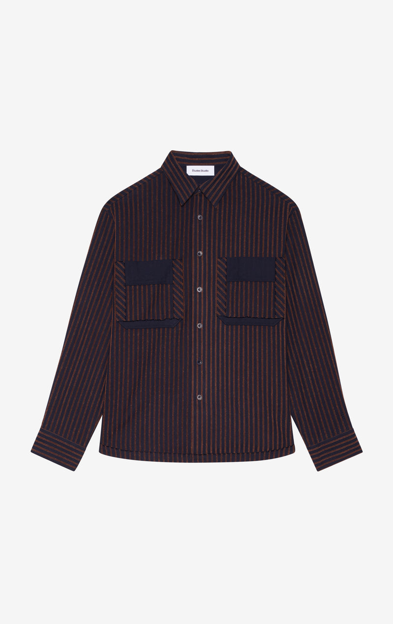 ETUDES STUDIO FLANNEL SHIRT STRIPED NAVY 1